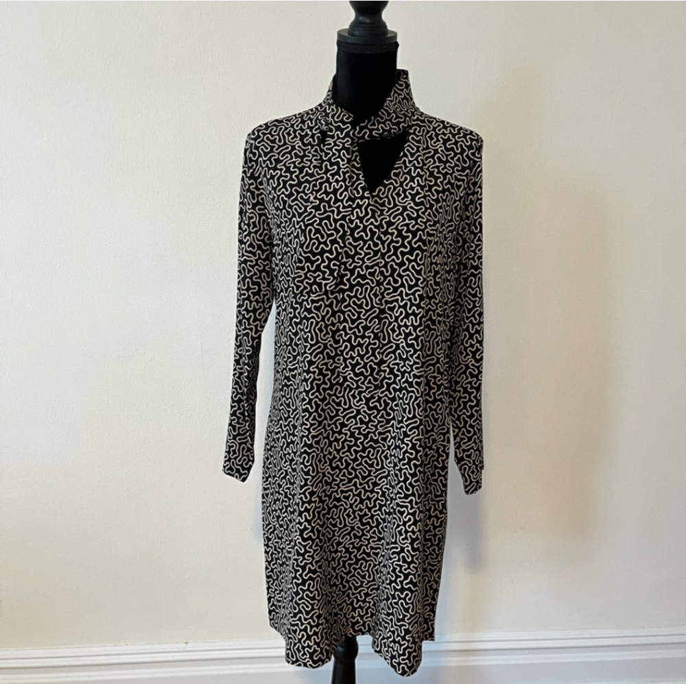 Raoul Black and White Abstract Print Silk Dress